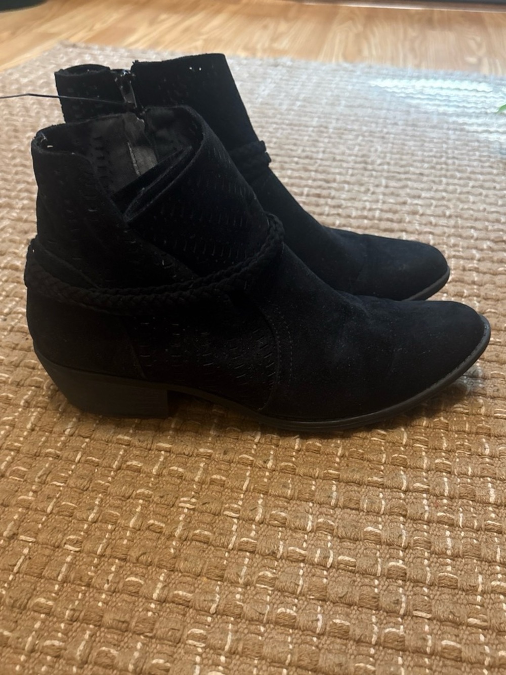 Qupid Black Suede Braided Ankle Booties